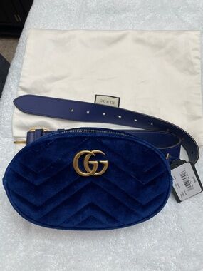 Gucci Blue Velvet Marmont Belt Bag
